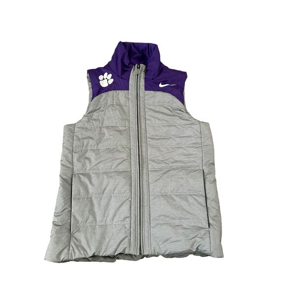 Nike Clemson Tigers Purple Gray Vest Mens Medium Puffer Full Zip Vest - Picture 1 of 7